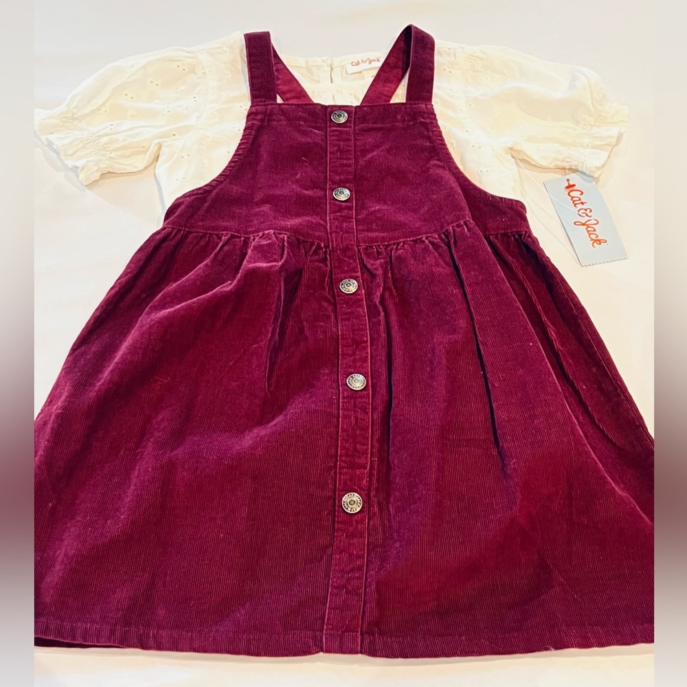 NWT Cat & Jack Corduroy Pinafore and Eyelet blouse set, Size 4T